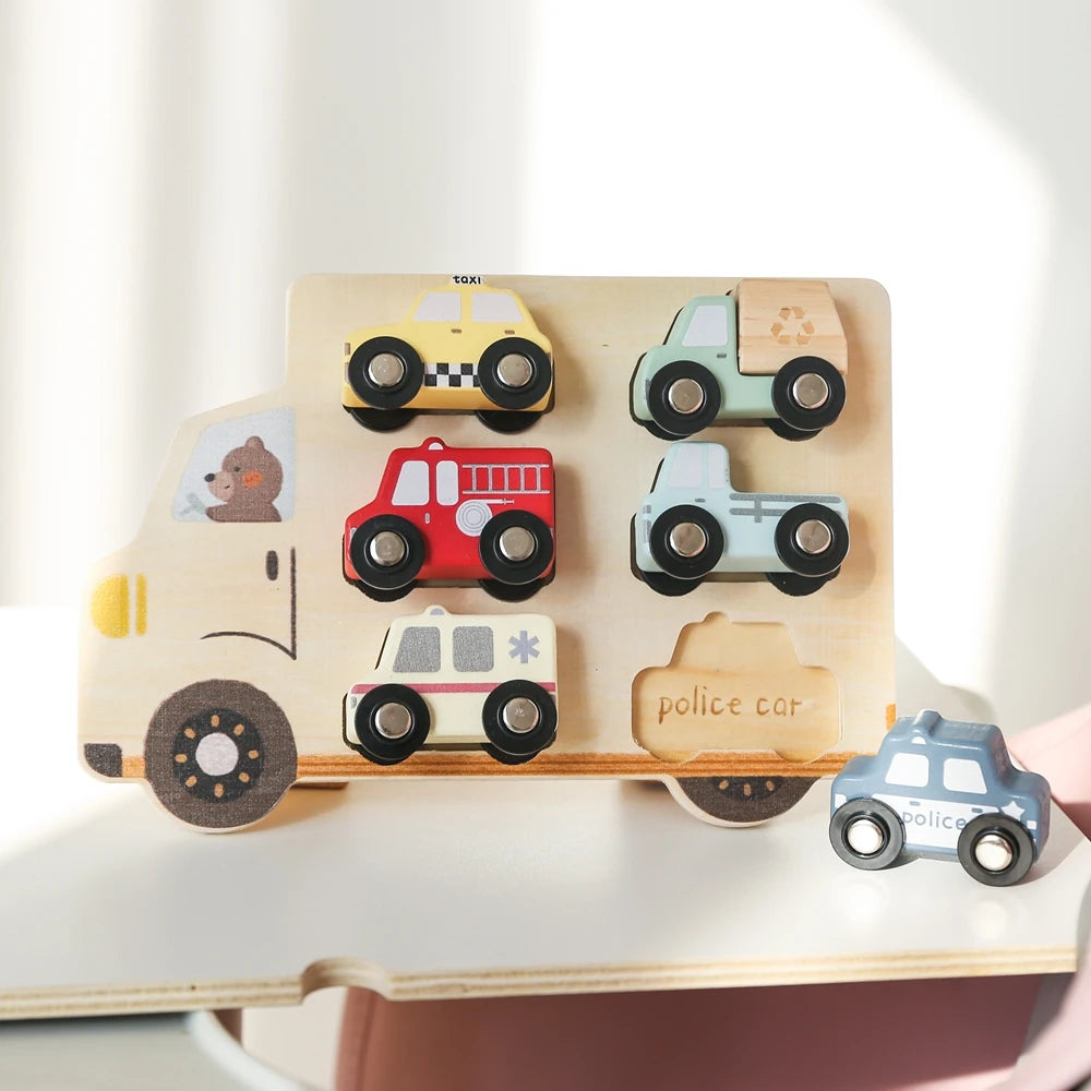 Houten 3D Auto Puzzel - Montessori Educatief Speelgoed voor Peuters 2+