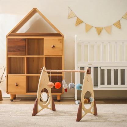 Houten Babygym Raket - Montessori Speelgym met Hangende Rammelaars