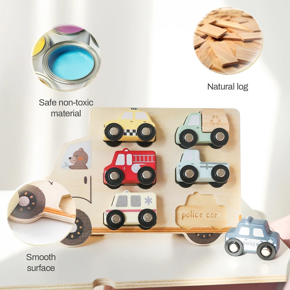 Houten 3D Auto Puzzel - Montessori Educatief Speelgoed voor Peuters 2+