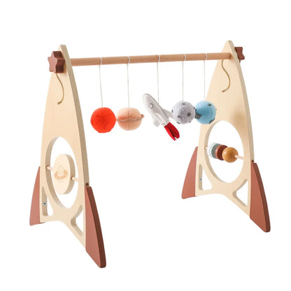 Houten Babygym Raket - Montessori Speelgym met Hangende Rammelaars
