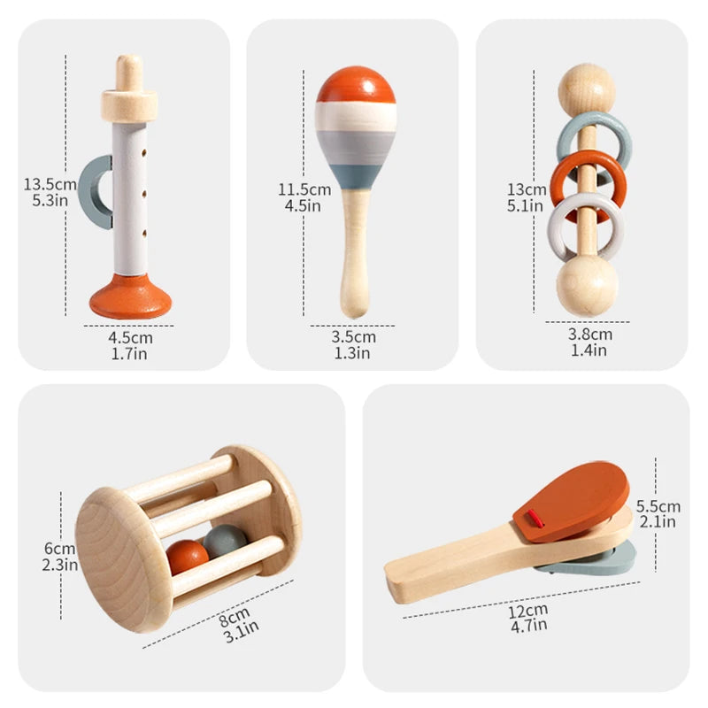 5-Delige Baby Muziekinstrumenten Set - Montessori Rammelaars en Educatief Speelgoed