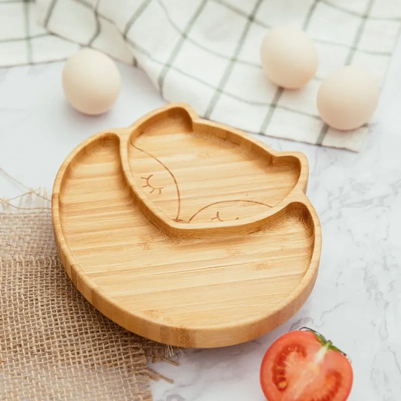 Bamboe Kinderservies Set 4-delig - Zuignap Bord & Kom met Bestek