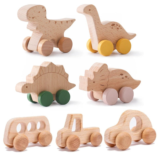 Houten Dinosaurus Auto Speelgoed - Educatief Montessori Speelgoed voor Kinderen