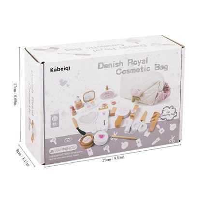 Coffret de maquillage en bois pour filles - Jeu de rôle de coiffeuse et de cosmétique