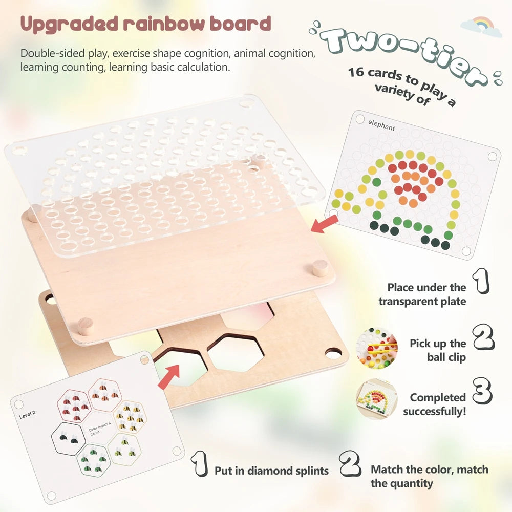 Montessori Regenboog Kralenbord - Engels Leren voor Peuters