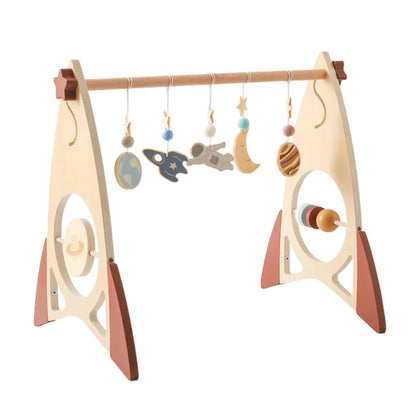 Houten Babygym Raket - Montessori Speelgym met Hangende Rammelaars