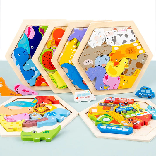 Houten 3D Puzzel voor Kinderen - Educatief Speelgoed Baby Dieren Puzzel