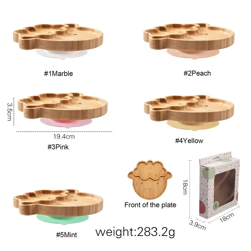 Bamboe Kinderservies Set 4-delig - Zuignap Bord & Kom met Bestek