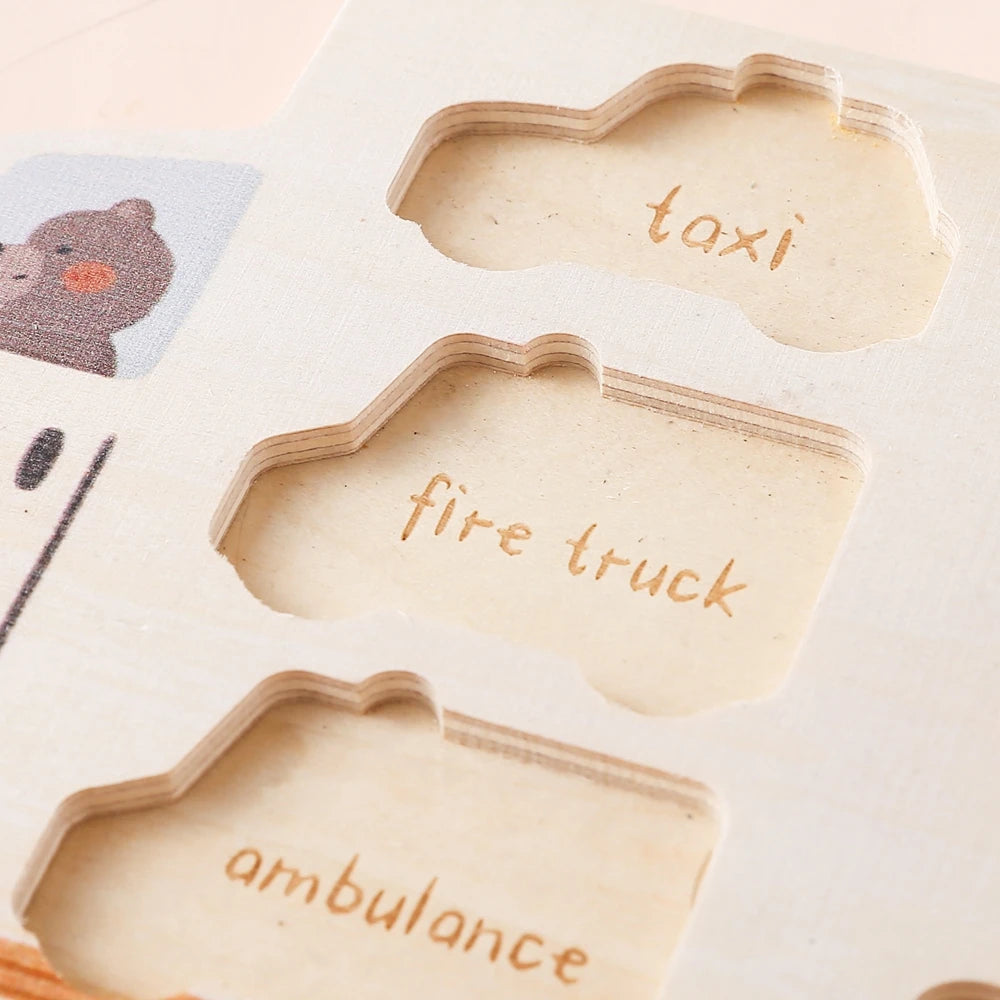 Houten 3D Auto Puzzel - Montessori Educatief Speelgoed voor Peuters 2+