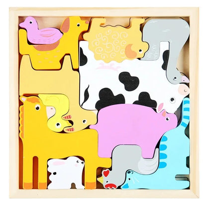 Montessori Houten Grijppuzzel - 3D Educatief Speelgoed Dieren Fruit Groenten