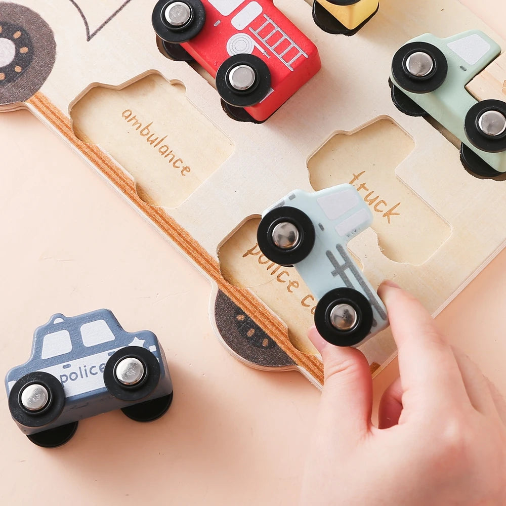 Houten 3D Auto Puzzel - Montessori Educatief Speelgoed voor Peuters 2+