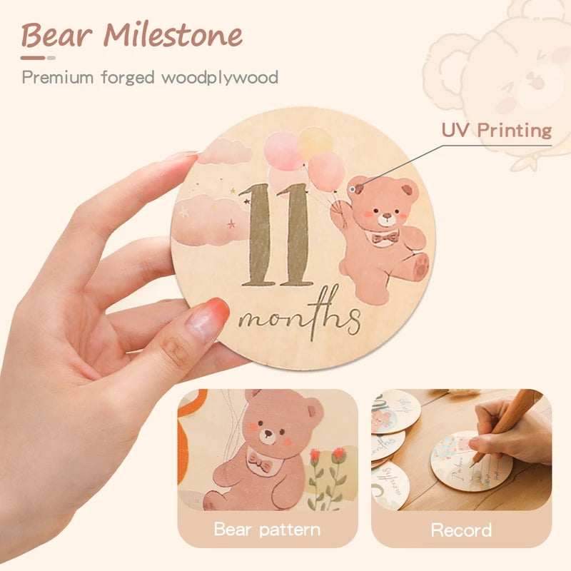 Houten Baby Mijlpaal Beer - Fotografie Prop & Herinneringsaccessoire