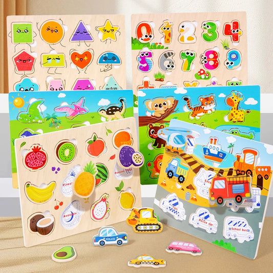 Montessori Houten Puzzels - Grijpbord Educatief Speelgoed Baby Cadeau