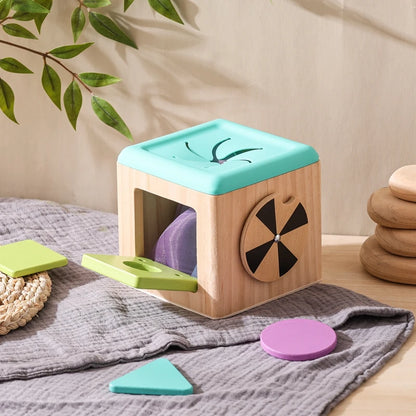 Montessori Houten Baby Speelgoed - Muziek Trommel met Vormen Sorteren en Rammelaar