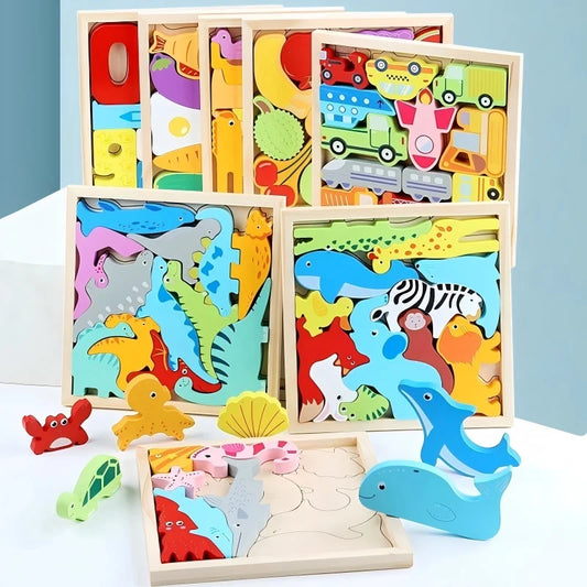 Montessori Houten Grijppuzzel - 3D Educatief Speelgoed Dieren Fruit Groenten