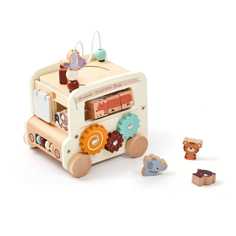Montessori Houten Busy Bus - 5-in-1 Educatief Speelgoed voor Peuters