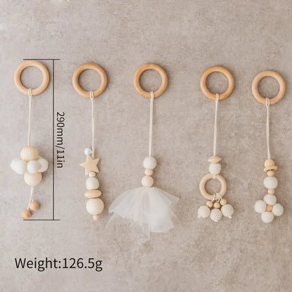 Houten Babygym Raket - Montessori Speelgym met Hangende Rammelaars