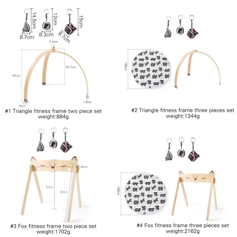 Houten Babygym Raket - Montessori Speelgym met Hangende Rammelaars