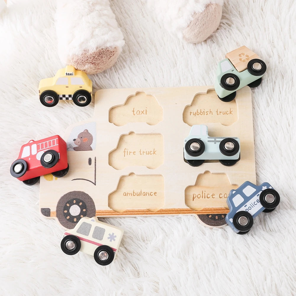 Houten 3D Auto Puzzel - Montessori Educatief Speelgoed voor Peuters 2+