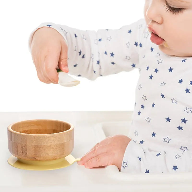 Bamboe Kinderservies Set 4-delig - Zuignap Bord & Kom met Bestek