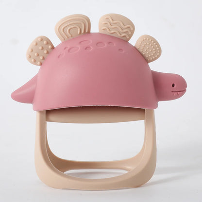Anneau de dentition en silicone dinosaure avec anneau en bois – sûr et apaisant pour les bébés qui font leurs dents