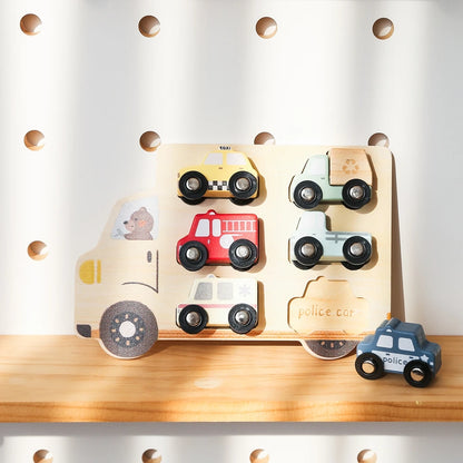 Houten 3D Auto Puzzel - Montessori Educatief Speelgoed voor Peuters 2+