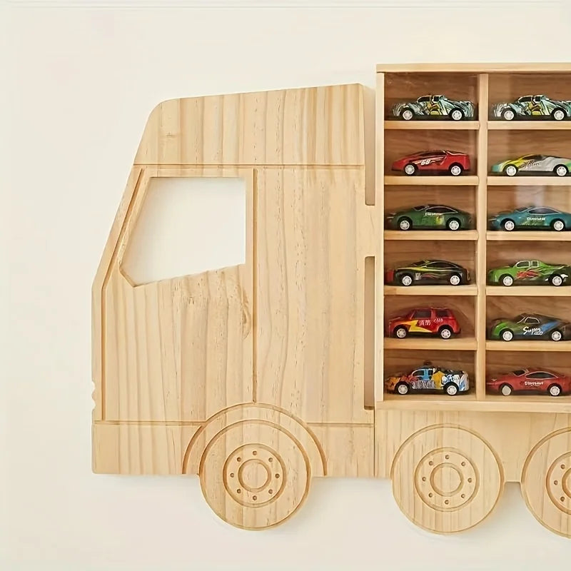Houten Wandrek voor Speelgoedauto's - 42 Vakken Displayplank