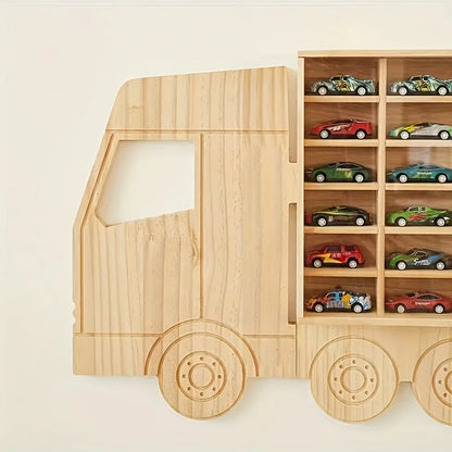 Houten Wandrek voor Speelgoedauto's - 42 Vakken Displayplank