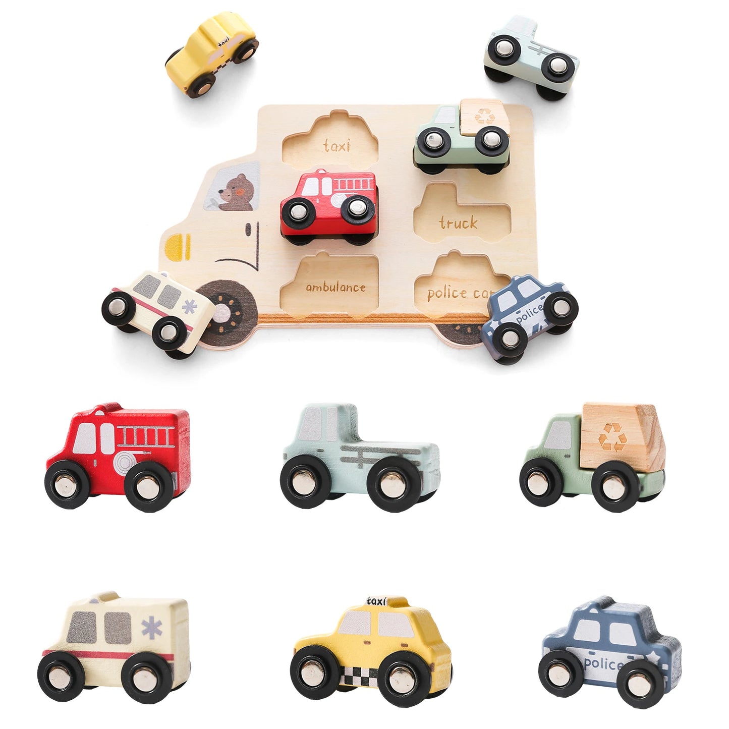 Houten 3D Auto Puzzel - Montessori Educatief Speelgoed voor Peuters 2+