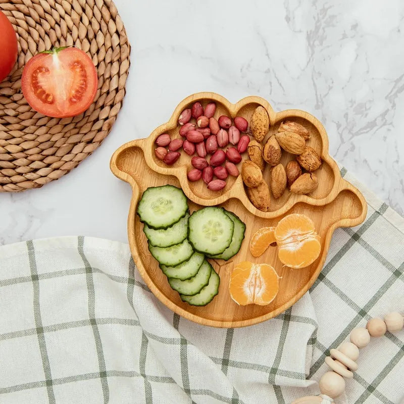 Bamboe Kinderservies Set 4-delig - Zuignap Bord & Kom met Bestek