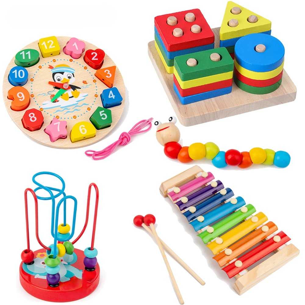 5-6 Delige Montessori Houten Puzzelset - Educatief Speelgoed voor Baby's en Peuters
