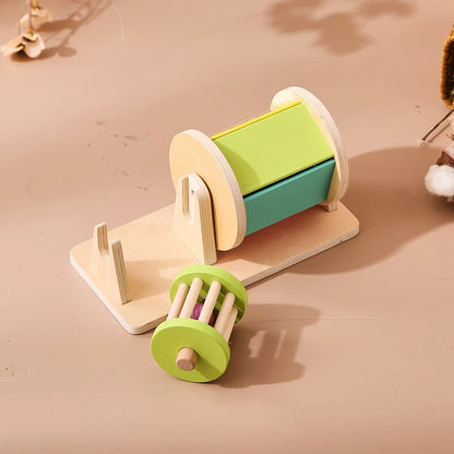 Montessori Houten Baby Speelgoed - Muziek Trommel met Vormen Sorteren en Rammelaar
