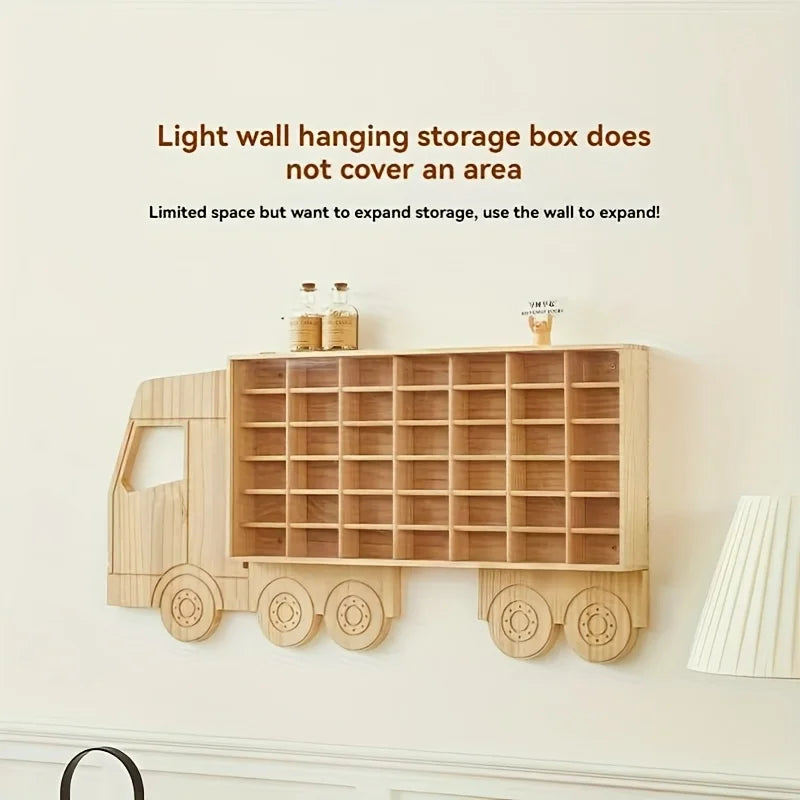 Houten Wandrek voor Speelgoedauto's - 42 Vakken Displayplank