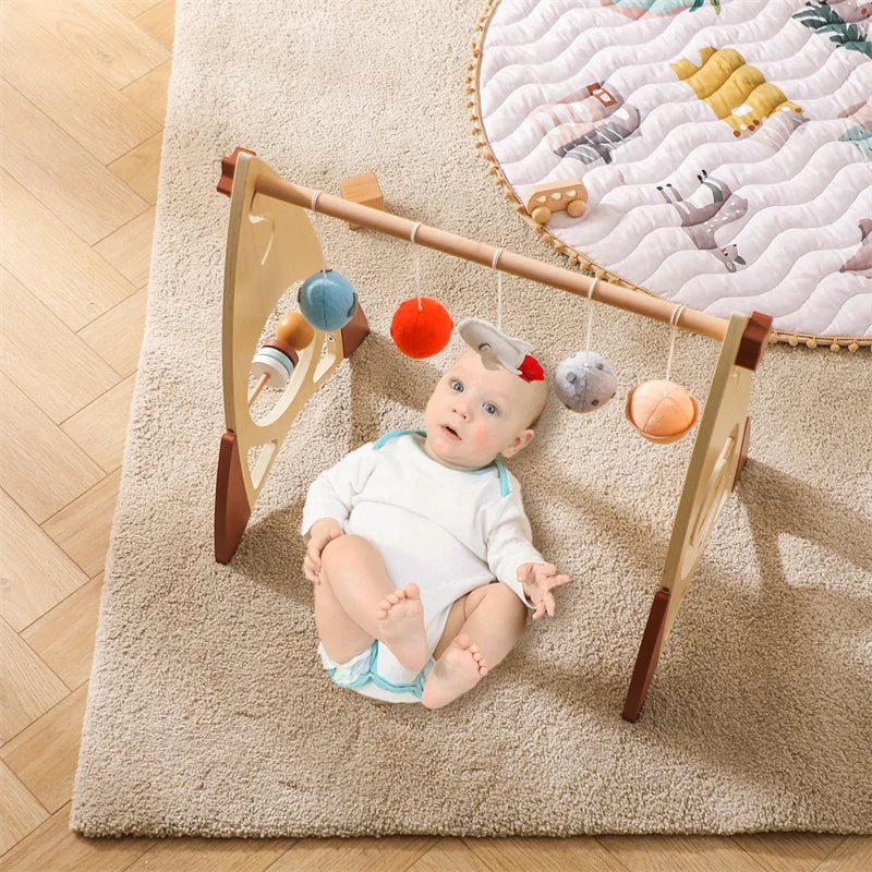 Houten Babygym Raket - Montessori Speelgym met Hangende Rammelaars