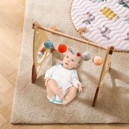 Houten Babygym Raket - Montessori Speelgym met Hangende Rammelaars