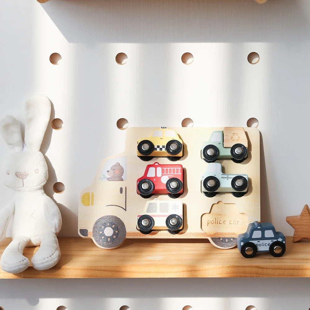 Houten 3D Auto Puzzel - Montessori Educatief Speelgoed voor Peuters 2+
