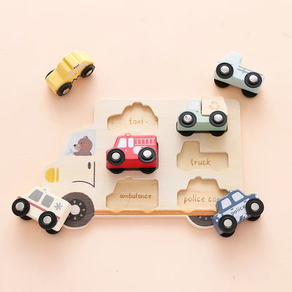 Houten 3D Auto Puzzel - Montessori Educatief Speelgoed voor Peuters 2+
