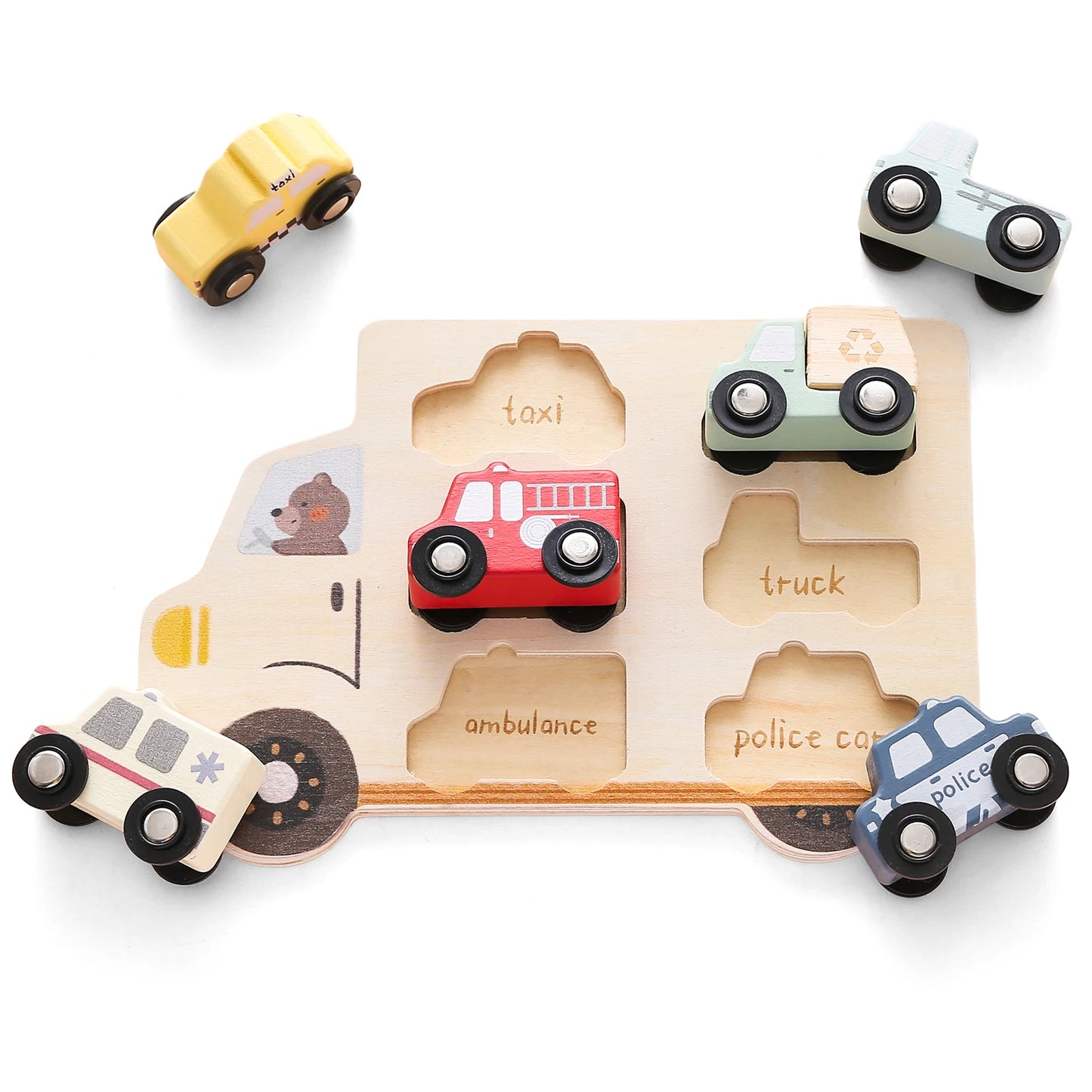 Houten 3D Auto Puzzel - Montessori Educatief Speelgoed voor Peuters 2+