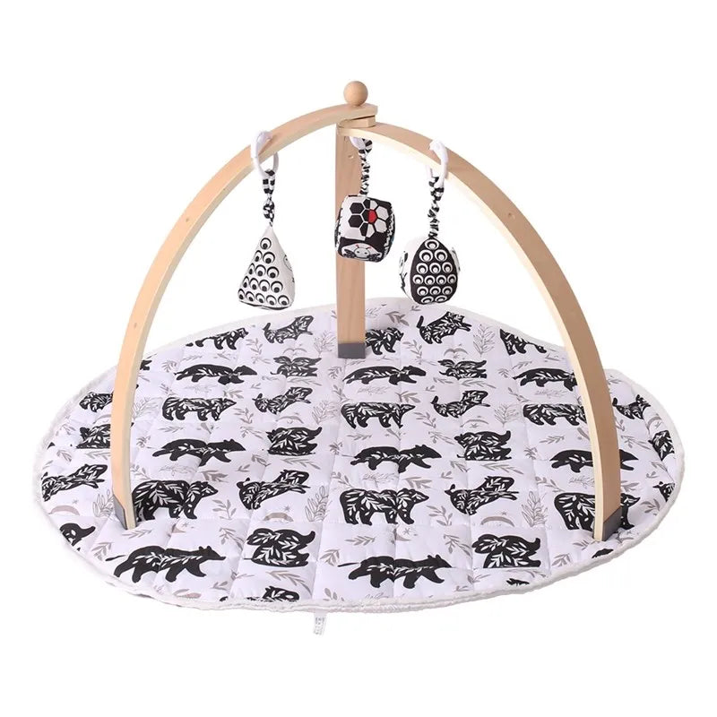 Houten Babygym Raket - Montessori Speelgym met Hangende Rammelaars