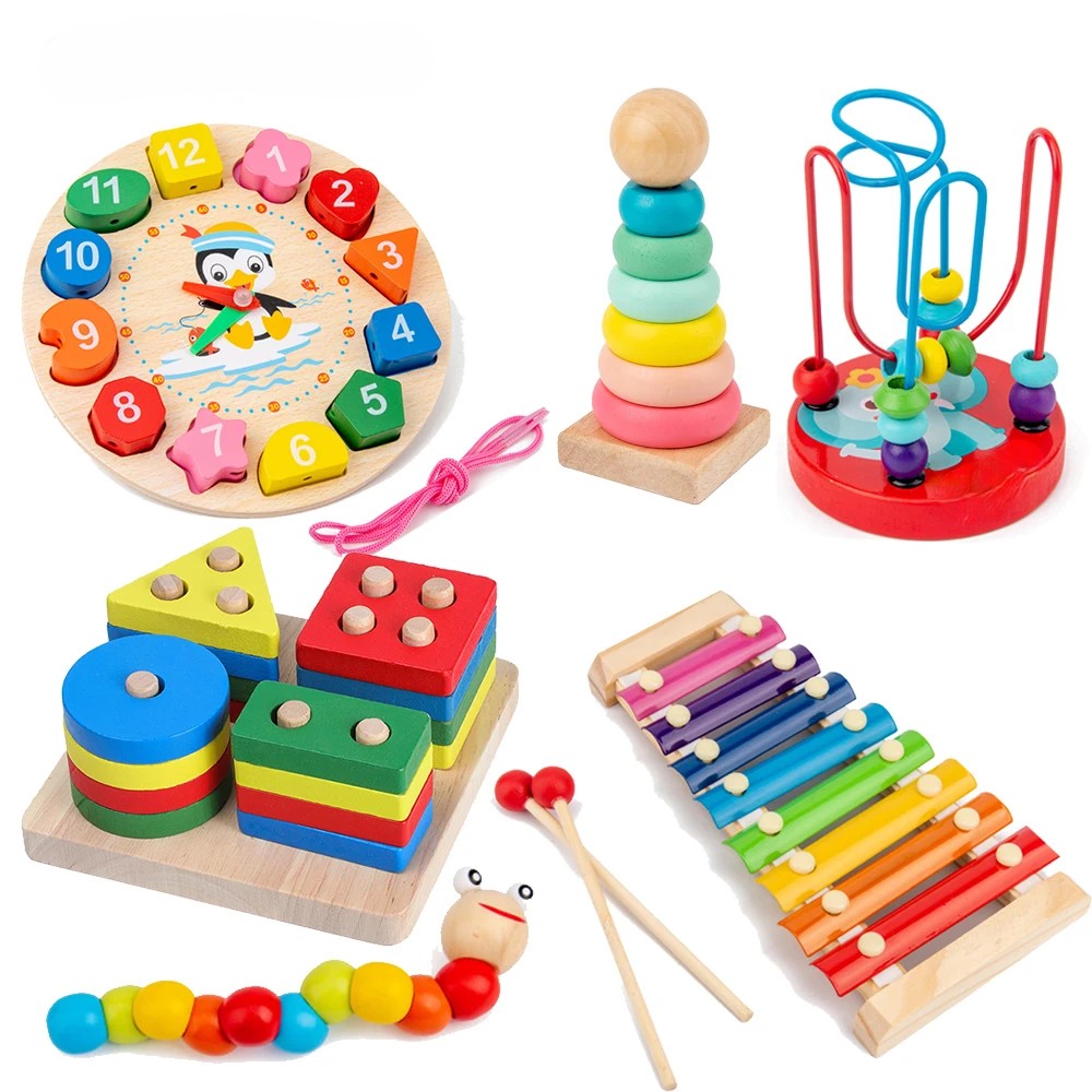 5-6 Delige Montessori Houten Puzzelset - Educatief Speelgoed voor Baby's en Peuters