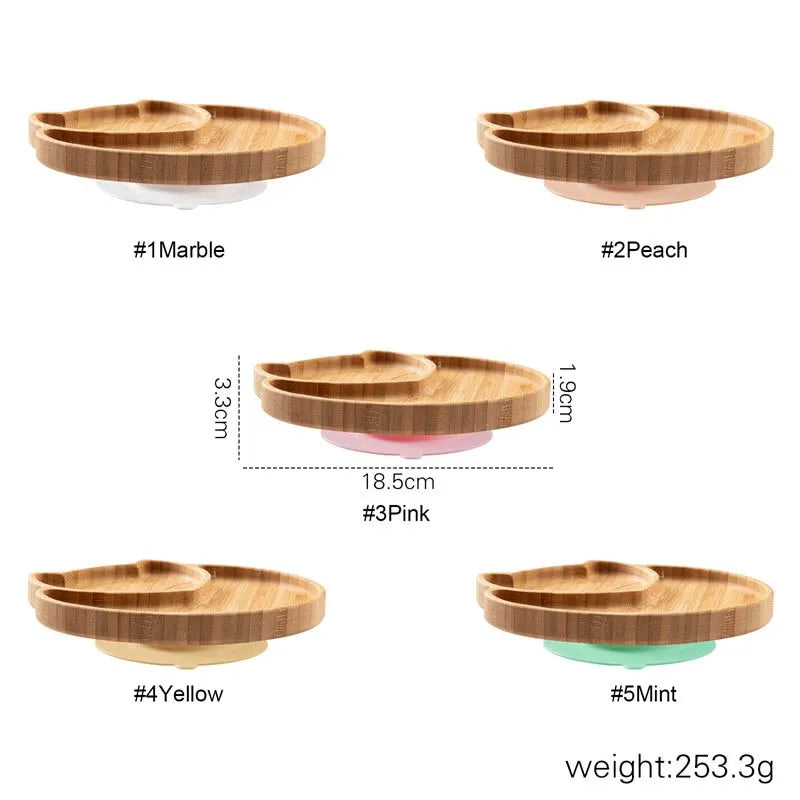 Bamboe Kinderservies Set 4-delig - Zuignap Bord & Kom met Bestek