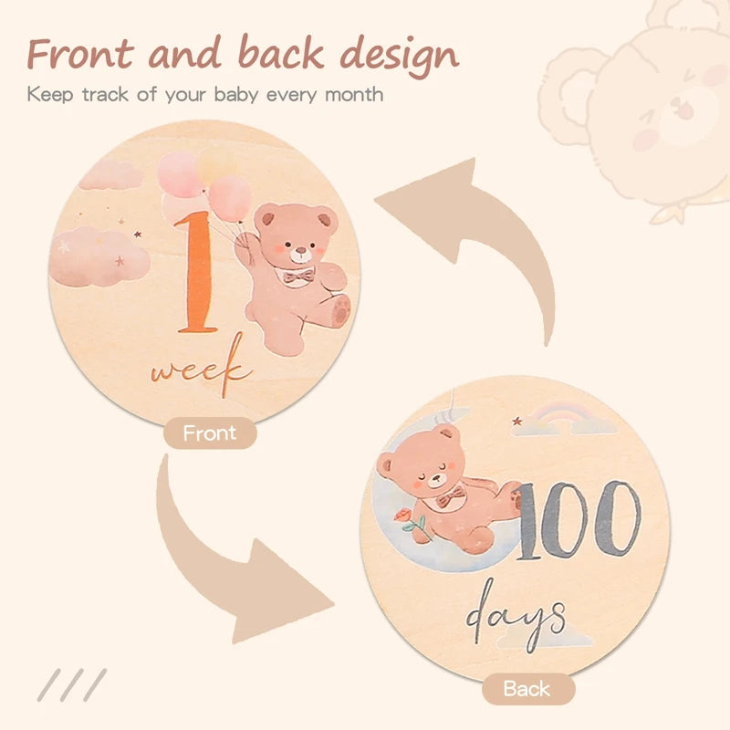 Houten Baby Mijlpaal Beer - Fotografie Prop & Herinneringsaccessoire