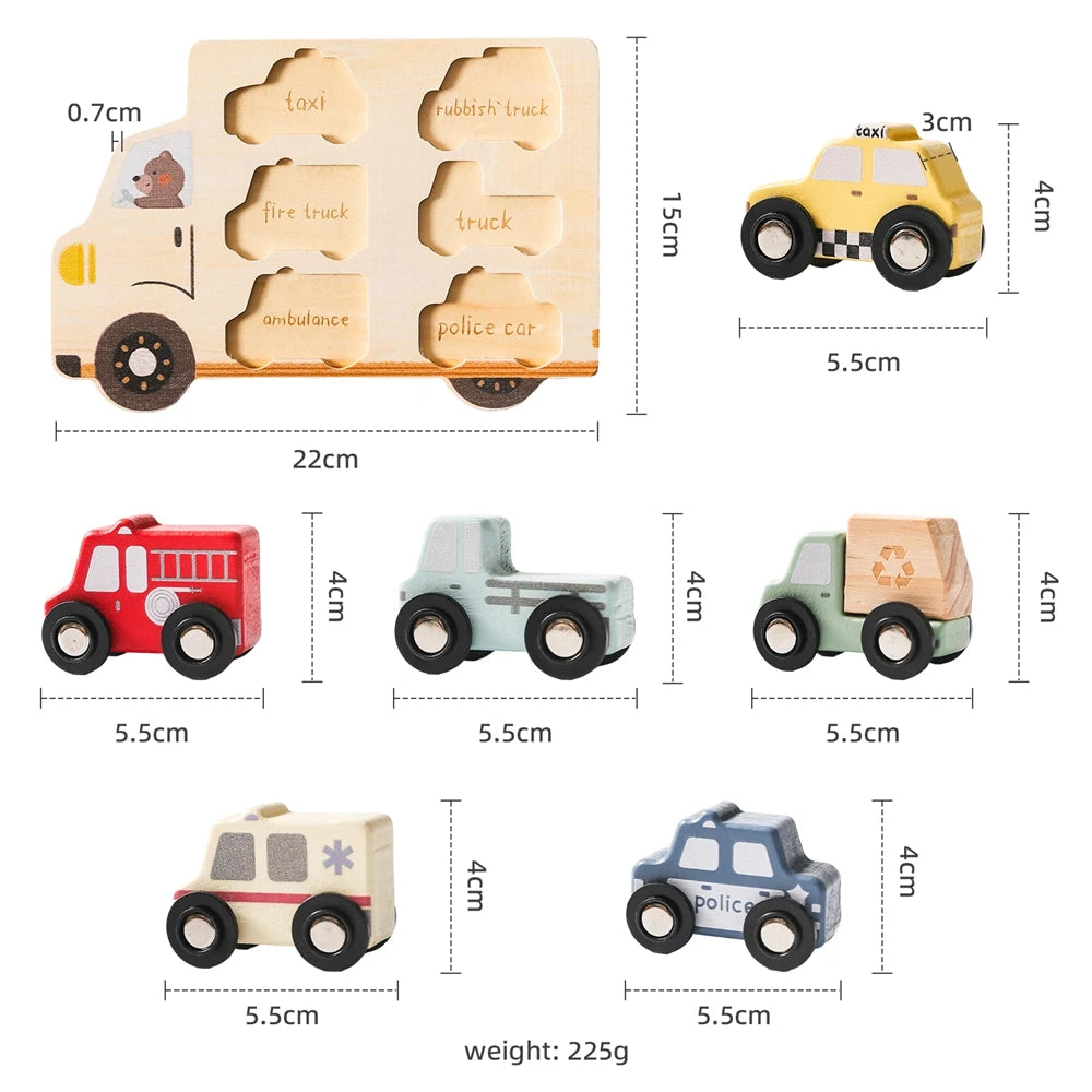 Houten 3D Auto Puzzel - Montessori Educatief Speelgoed voor Peuters 2+