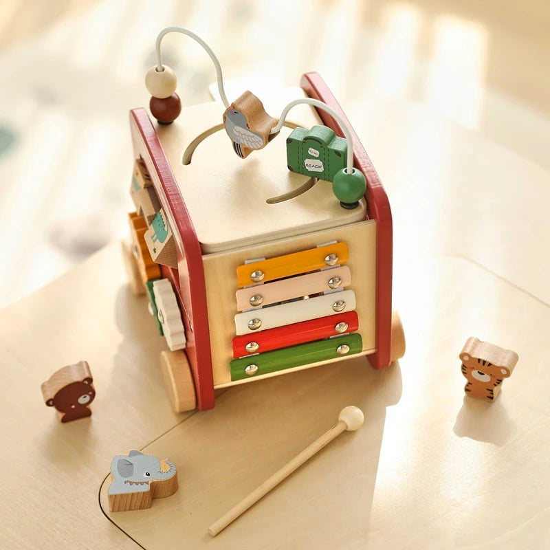 Montessori Houten Busy Bus - 5-in-1 Educatief Speelgoed voor Peuters