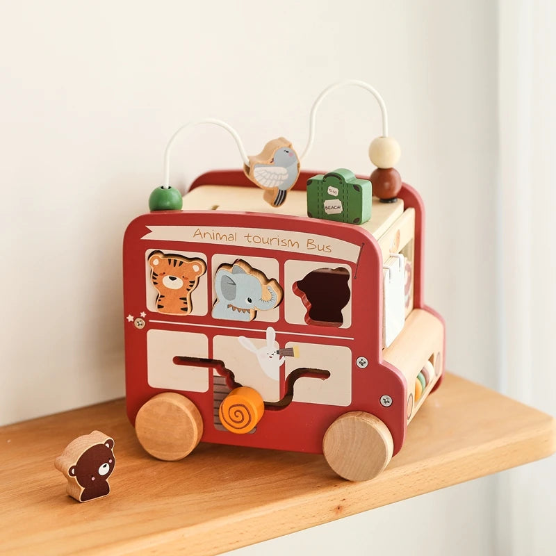 Montessori Houten Busy Bus - 5-in-1 Educatief Speelgoed voor Peuters