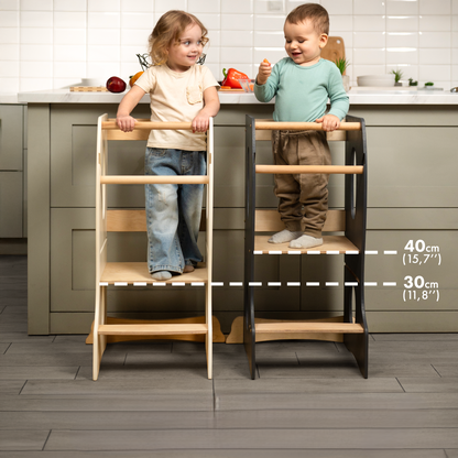 Échelle d'apprentissage Montessori stable - Aide de cuisine réglable pour enfants Ivoire