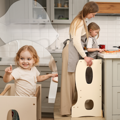 Échelle d'apprentissage Montessori stable - Aide de cuisine réglable pour enfants Ivoire