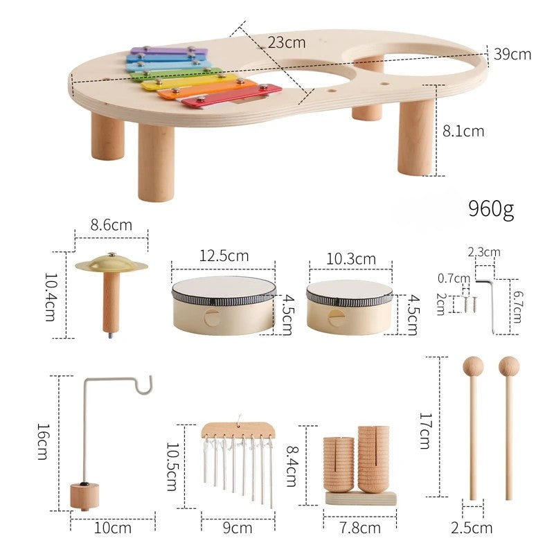 Houten Montessori muziekspeelgoed – xylofoon met klankbellen