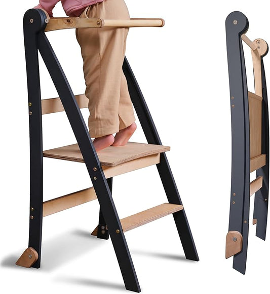 Montessori Leerladder voor Kinderen - Houten Keukenhulp Krukje Graphiet